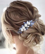 Butterfly Bride Wedding Hair Vine Blue Pearl Bridal Hair Piece Silver Rhinest...
