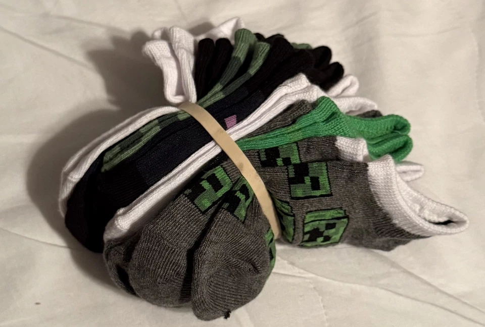 Calcetines invisibles gráficos para niños de Minecraft, algodón/poliéster, negro, morado, 8 pares Foto 2 de 2