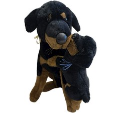 Vintage Large Rottweiler Dog Mama  Baby Realistic Plush Stuffed Animal 18  