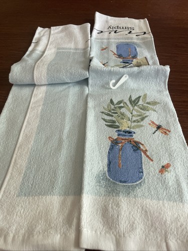 Nuovo con etichette ~ Due asciugamani da cucina ~ live Simply ~ felci e libellula ~ 15 x 25" cotone - Foto 6 di 9