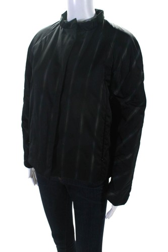 Lida Baday Womens Striped Long Sleeved Snap Puffer Jacket Black Green Size 6 - Picture 2 of 6