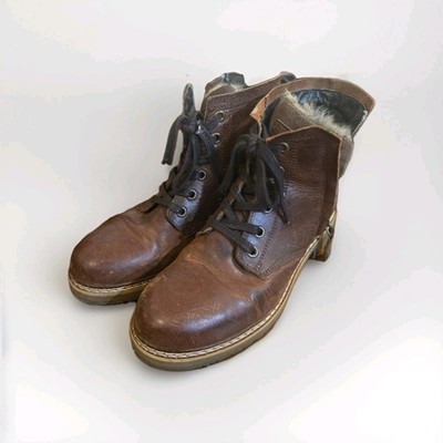 Bull Boxer Brette Leather Boots Womens Size 7 M Cognac Brown Zip Up Lace Fur