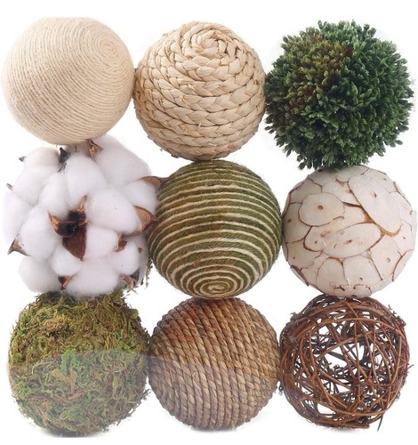 9 Piece 3.5" Decorative Ball Orb Rattan Woven Orbs Bowl/Vase Filler Decor - Picture 2 of 4