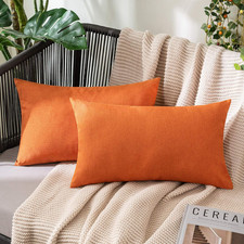 Pack of 2 Decorative Outdoor Solid Waterproof Throw Pillow Covers Faux Linen Gar