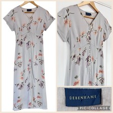 Vintage DEBENHAMS 90s Midi Dress - Size 10 - Grey Floral Button Down Grunge Boho