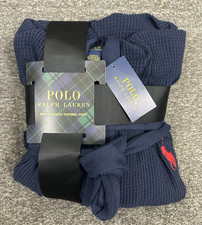 Polo Ralph Lauren Men s L/XL Navy Hooded Thermal Robe Waffle Knit Cotton Blend