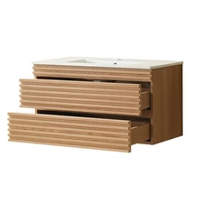 36in Floating Wall Mounted Vanity W/ Ceramic Sink 2 Drawers Plywood Bathroom NEW