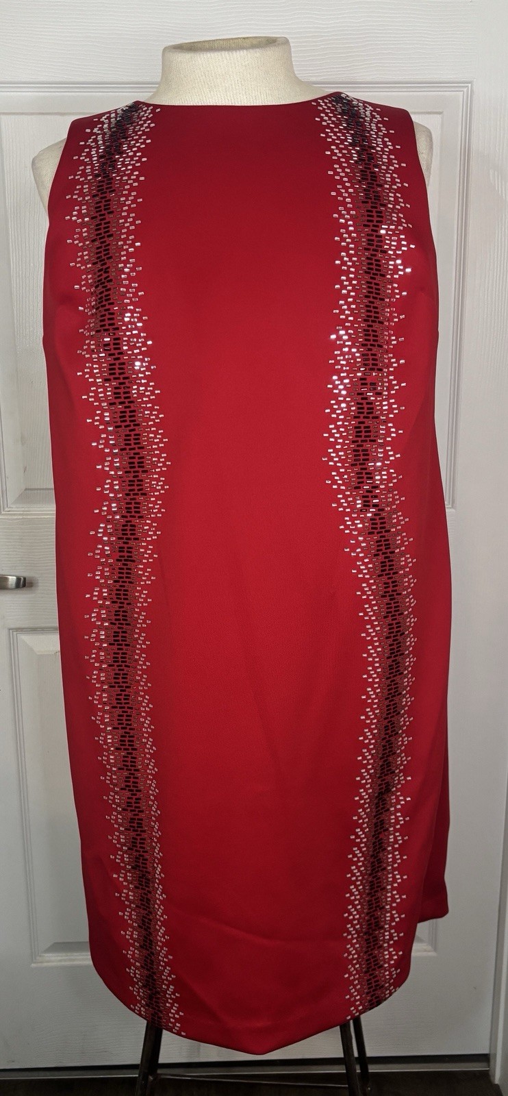 Calvin Klein Sheath Dress Size 16W Tango Red Crepe Sleeveless Midi