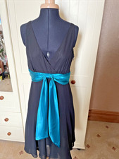 PAPAYA Ladies Knee Length Dress UK Size 12 Black Chiffon Sleeveless Bow Trim