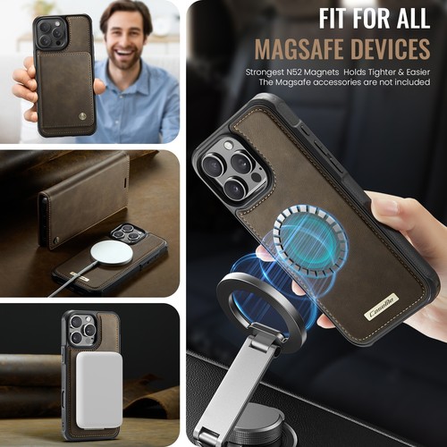 Custodia portafoglio staccabile magnetica antiurto 2 in 1 per iPhone 16 Pro Max/16e/15 - Foto 12 di 73