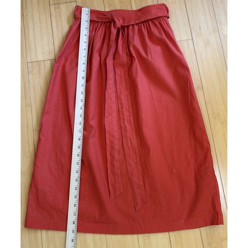ASOS Women’s Linen/Cotton Midi Skirt, Waist Tie, Side Zip, Orange, Sz 4, - Picture 3 of 8