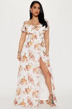 Fashion Nova Daniela White Floral Short Sleeve Sweetheart Maxi Dress Large