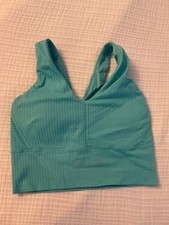 All In Motion Longline Ribbed Textured Sport  s Bra XS Teal Blue