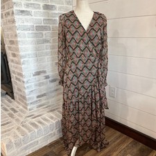 High Low Hem Faux Wrap Maxi Dress Chiffon Ditsy Floral Med Black Pink Blue