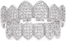 Iced Out Diamond Teeth Grillz for Men Women, Hip Hop Silver Grills for Your Teet