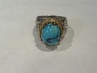 Natural Iranian Feroza Neyshabur Turquoise Sterling Silver Handmade Persian Ring