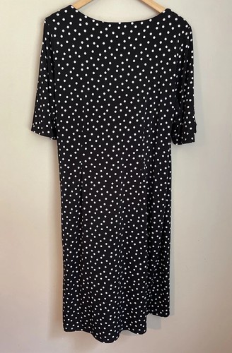 Kiyonna Haute Cold Shoulder Faux Wrap Dress 2X Packable Black Polka Dot Midi - Picture 2 of 6