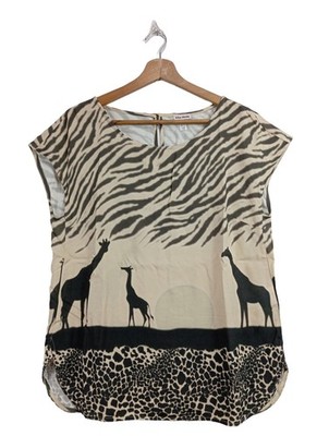 ALBA MODA Print-Shirt Damen Shirt Gr. DE 36 creme-schwarz Casual-Look