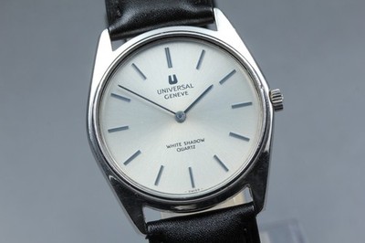 VINTAGE Universal Geneve White Shadow 874122 Silver 33mm Quartz Men Watch JAPAN