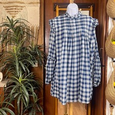 Urban Outfitters Gingham Prairie Smock Dress M Blue Plaid Babydoll Cottagecore