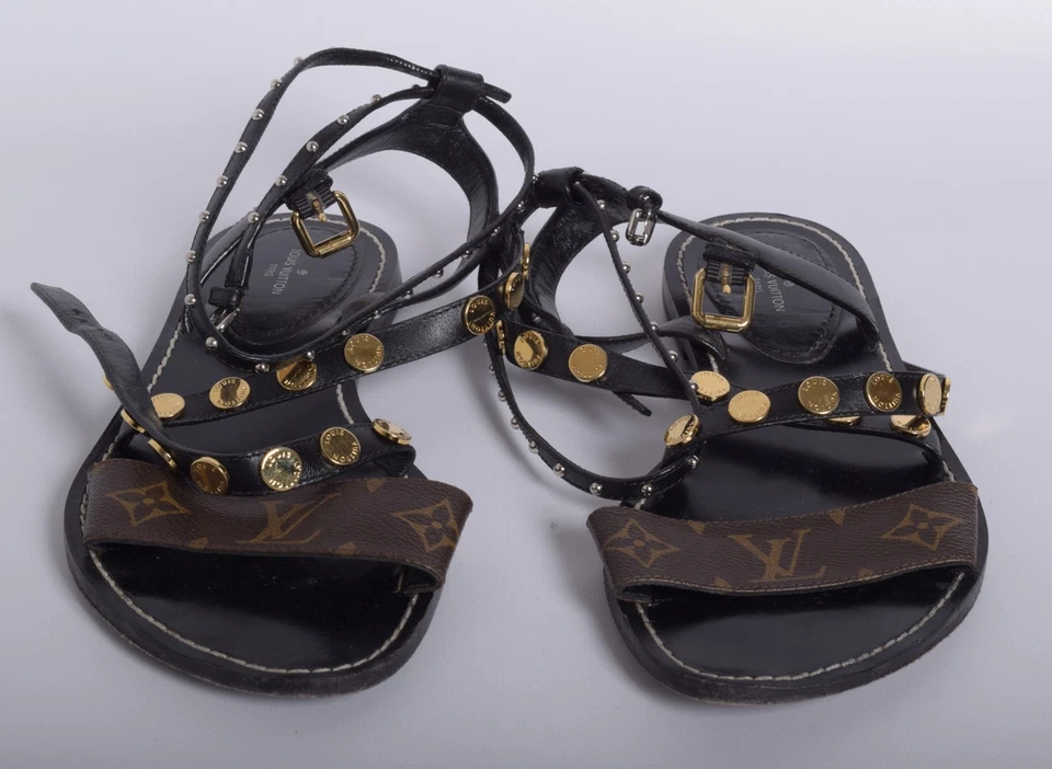 Louis Vuitton Women Brown Sandals 100% Leather Studded Strappy Shoes Sz EUR 38.5 - Image 2 of 4