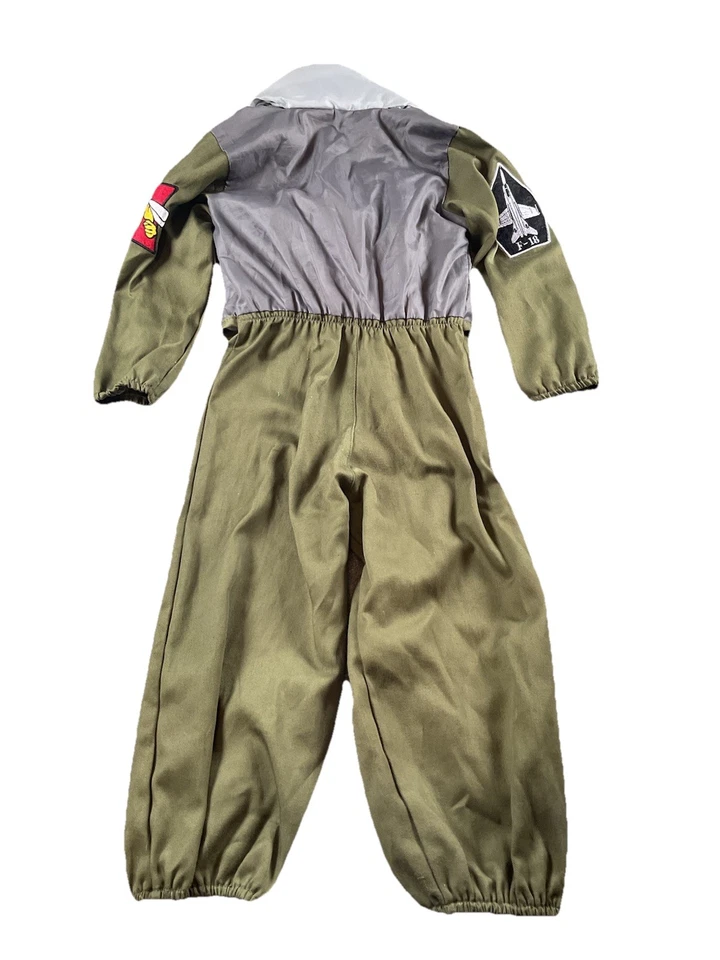 Disfraz de Piloto Niños Talla Top Gun Estilo Verde Oliva Mono Conjunto Foto 2 de 4