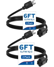 2-Pack Outdoor Extension Cord 6FT, 16/3 SJTW Durable Power Cable for Indoor a...