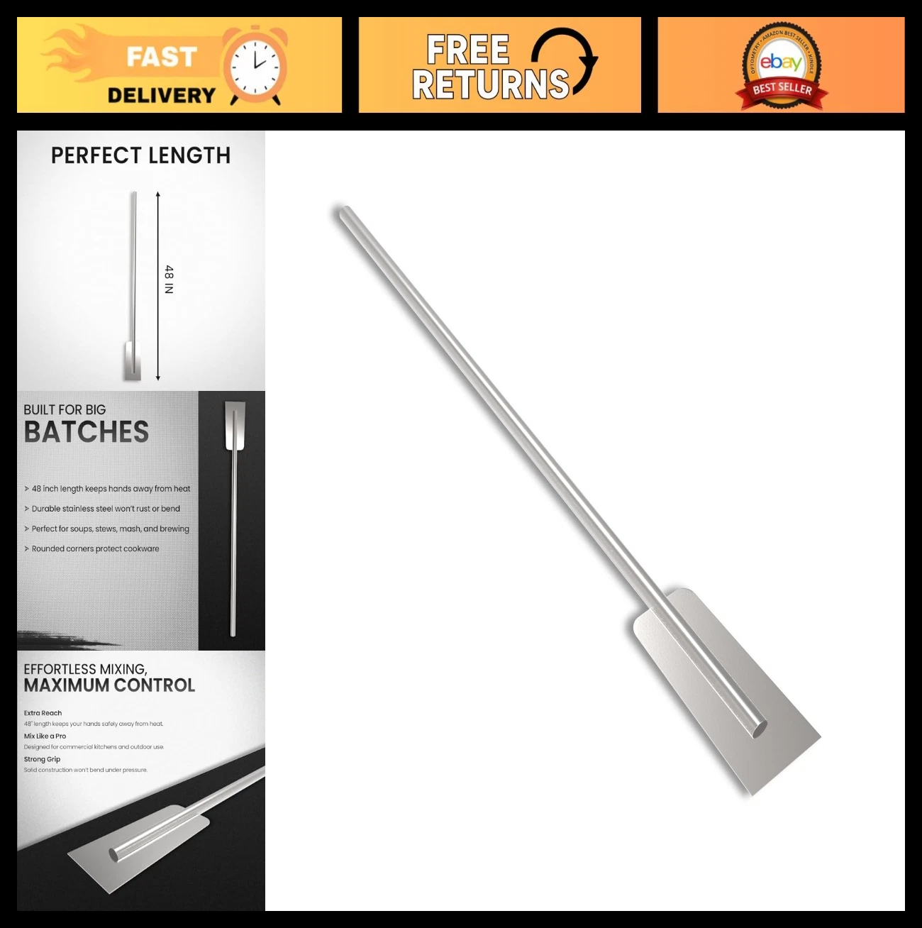 48" Stainless Steel Mixing Paddle - Heavy Duty Stirring Tool for Large Pots, Bre
Opens in a new wind