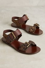 SEE BY CHLOE Romy Metallic Glitter/Bronze/Brown Leather New 37.5 Festival Sandal