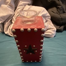 Rustic Red/Silver Metal Glass Star Candle Holder, Small, Votive/Tea Light