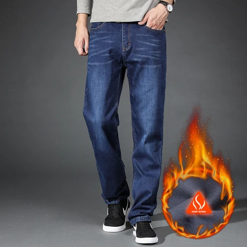 Hombre Invierno Grueso Térmico Jeans Forrado de Vellón Denim Pantalones Algodón Cálidos Pantalones - Imagen 15 de 17