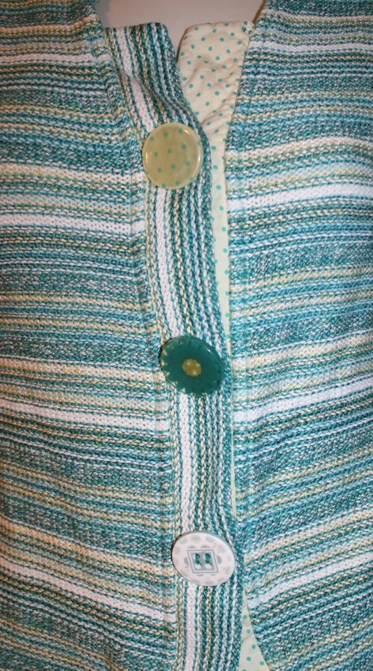 Per Una Cardigan Sweater M Blue Striped Button Trim 3/4 Sleeves - Image 3 of 4