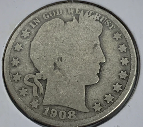 1908-O Barber Silver Half Dollar Good Condition A-1. Free shipping with 5 items.