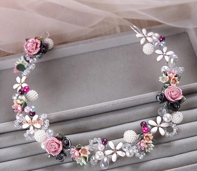 Atemberaubende Brautjungfern Braut Blume Rose Perle Mehrfarbig Haarteil Diadem