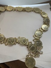 1967 One Cent Gold Tone Regina FD Elizabeth Coin Chain Belt Necklace