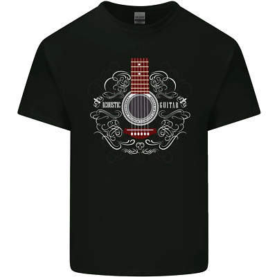 Akustikgitarre Swirls Kinder T-Shirt Jungen Mädchen Gildan Schwarz Baumwolle