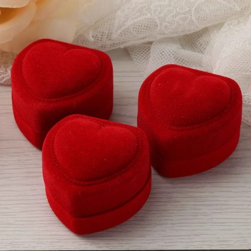 Red Velvet Heart Ring Box New Jewelry Display Case Holder Gift Storage - Picture 11 of 24