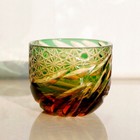 Amber Green Crystal Shot Glasses Edo Kiriko Sake Glass Hand Cut To Clear 2oz