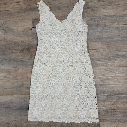 Ann Taylor Sleeveless Lace Overlay Dress Cream Beige Lined Dressy Wedding Size 0 - Picture 7 of 12
