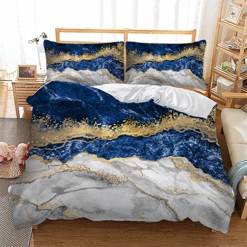 Duvet Doona Quilt Cover Set Marble Gold Blue Green Pink Wine Red Brown Marbled - Bild 13 von 13