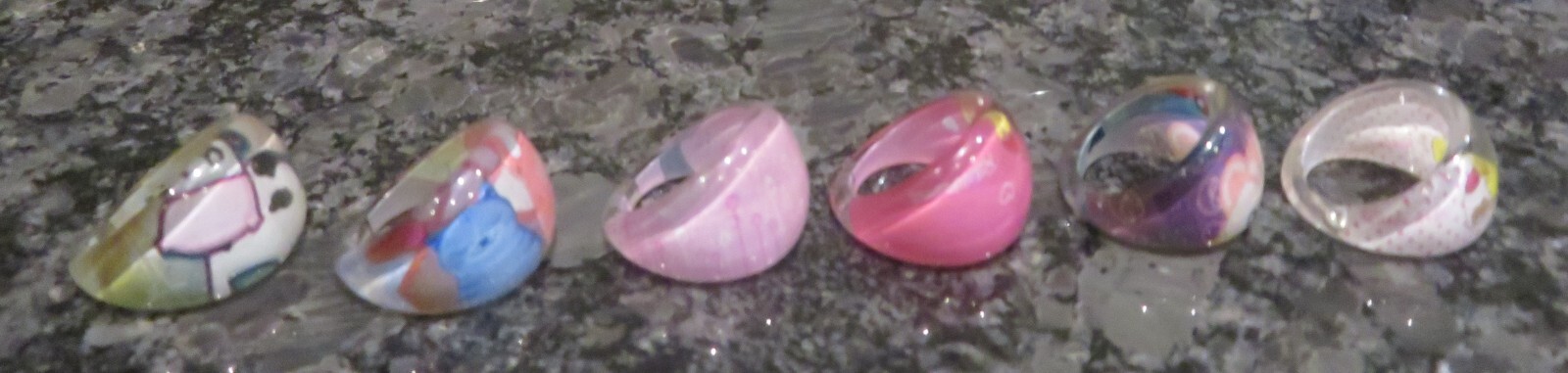 Set of 6 Resin Murano Style Childs Rings Different Colours, Patterns.