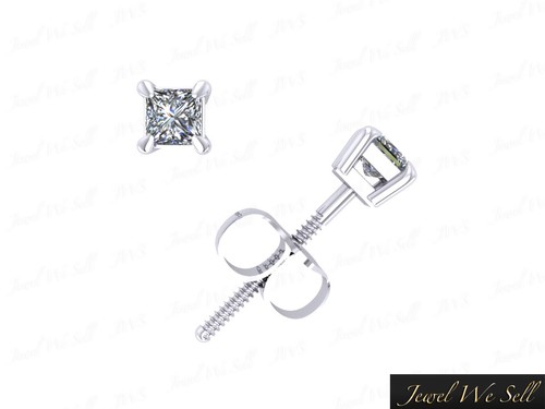 0.25CT Princess Cut Diamond Basket Solitaire Stud Earrings 18k Gold 4Prong H SI2 - Picture 3 of 3