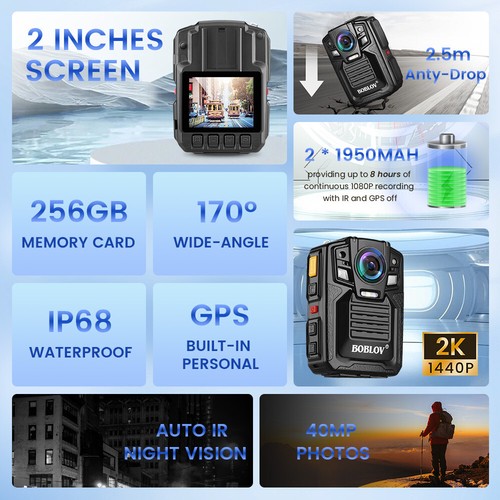 BOBLOV 1440P Police Body Camera 128G Body Cam 3900mAh Battery Night Vision GPS - Picture 20 of 24