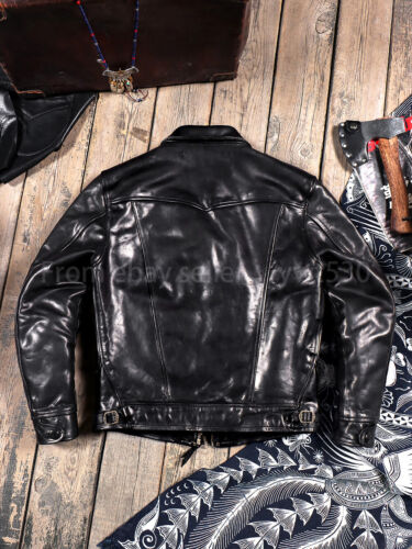 1.6mm Full Grain Vegetable Tanned Horsehide Mendoza Men's Leather Biker Jacket - Picture 3 of 18