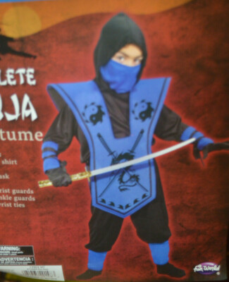Boy's Fun World Complete Blue Ninja Halloween Costume 7 PC Set Sizes L, XL