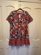 J.Crew Med  V-neck tunic dress floral block print Item AO981 Pink Red Green NWT