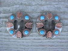 Feathered Turquoise Slotted Concho Copper Feathers 1-1/2" Set of 2