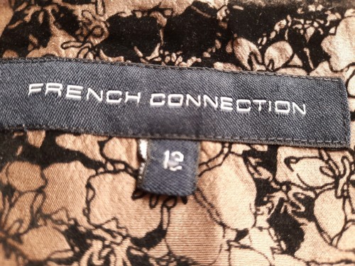French Connection Dark Taupe/Black Flock Floral Design 100% Silk Skirt Size 12 - Picture 5 of 6