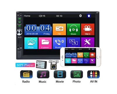 Autoradio Bluetooth 2DIN Caméra AR Audio Stéréo USB TF FM AUX IOS/Android Mirror - Photo 1/4