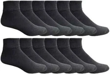 12 Pairs Men's Ankle Socks Bulk Athletic Sports Heavy Cotton Black Size 10-13